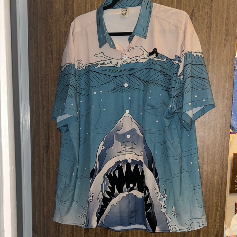 Blue Shark Print Men's Shirt